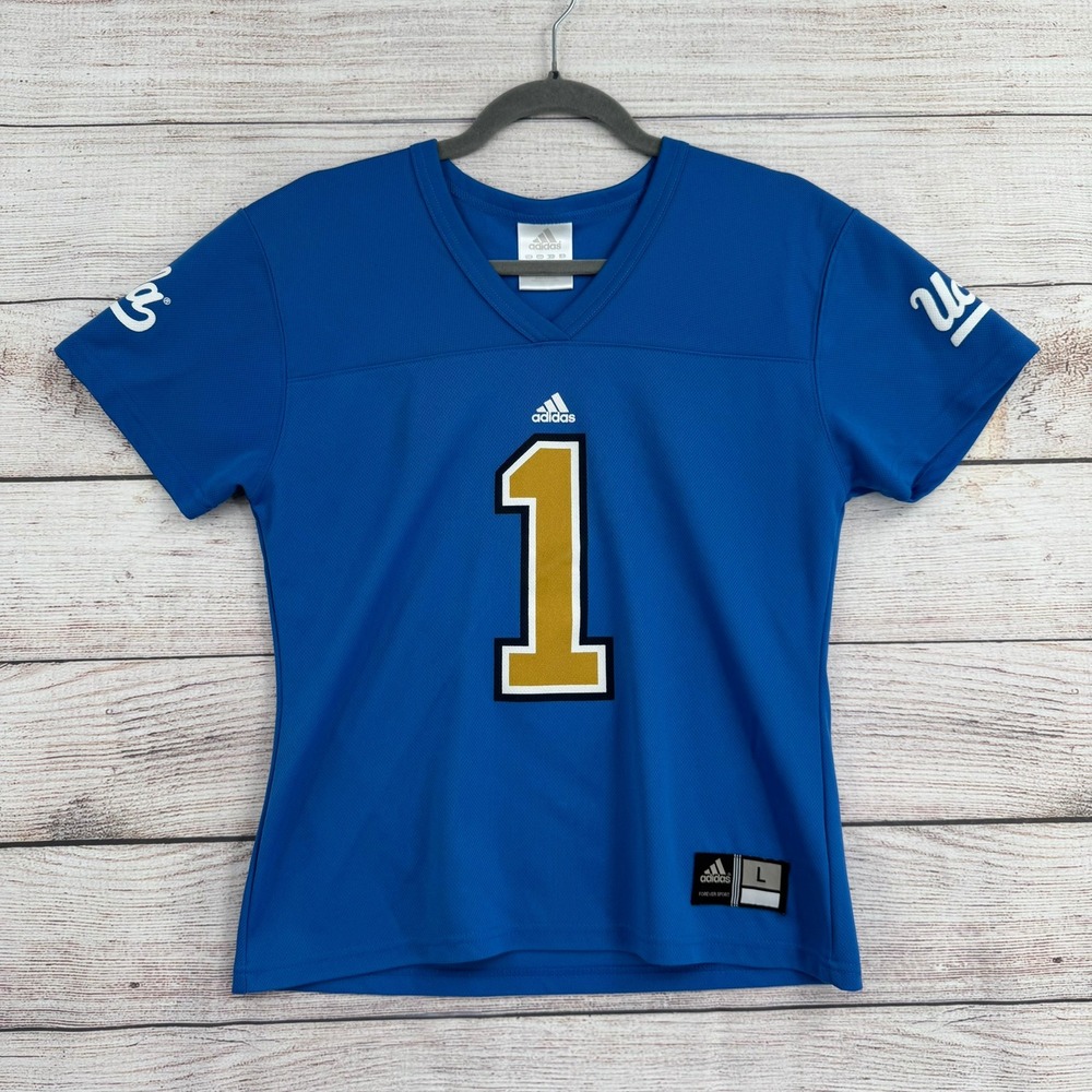 Adidas Jersey Top Womens Large Blue UCLA Bruins #1 Football V-Neck Mesh
